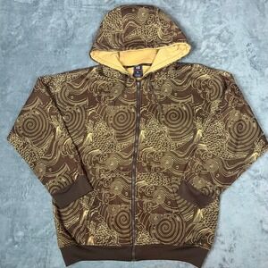 KENPO XL Brown Yellow Koi Fish Zip Up Hoodie Jacket Y2K Vintage Streetwear